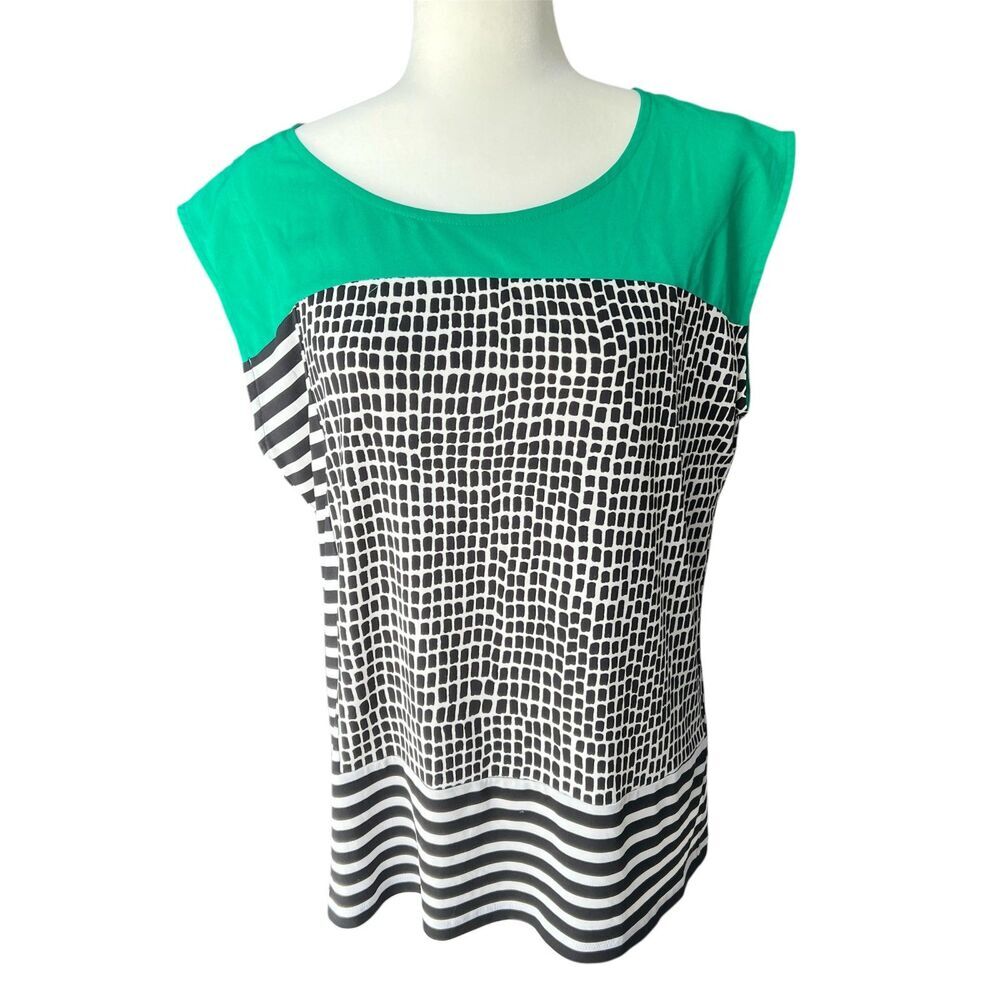 Calvin Klein Women's‎ tank Top career Green Black White Geometric Stripe Size L